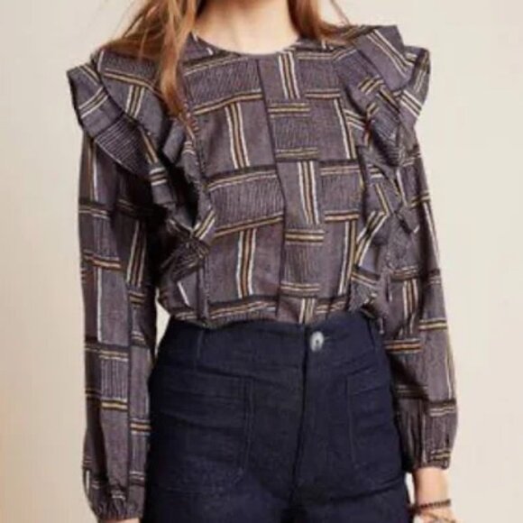 dolan Tops - Anthropologie x Dolan 'Nala' Cotton-Rayon Ruffle Blouse Size Medium